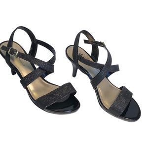 Fioni Night high heel sandal black subtle sparkle size 6